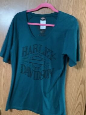 Harley-Davidson Teal Short Sleeve Scoop Neck Logo Tee
